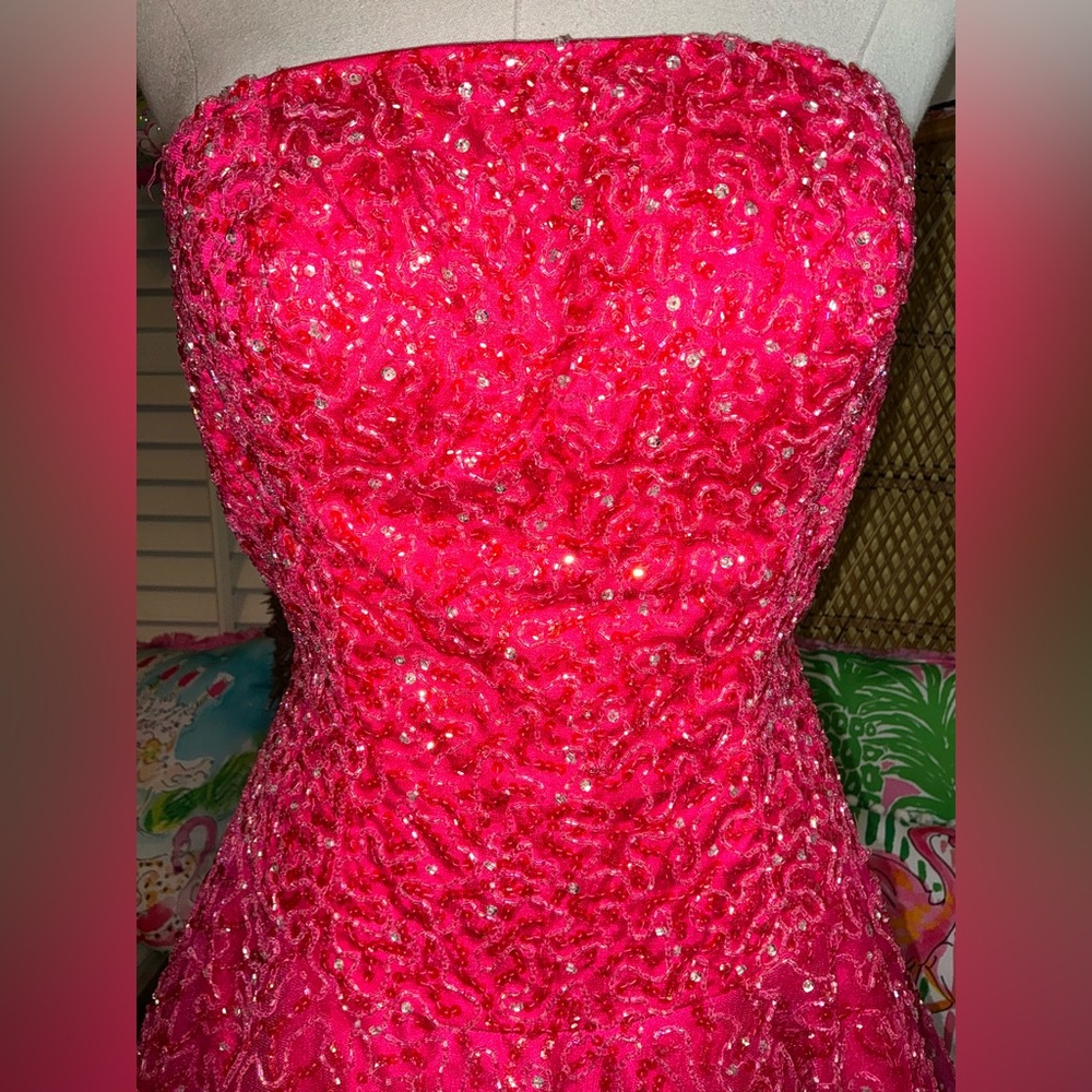 Alyce Pageant/Prom Dress Red ❤️‍🔥 Strapless Beaded Size 8 - Picture 7 of 13